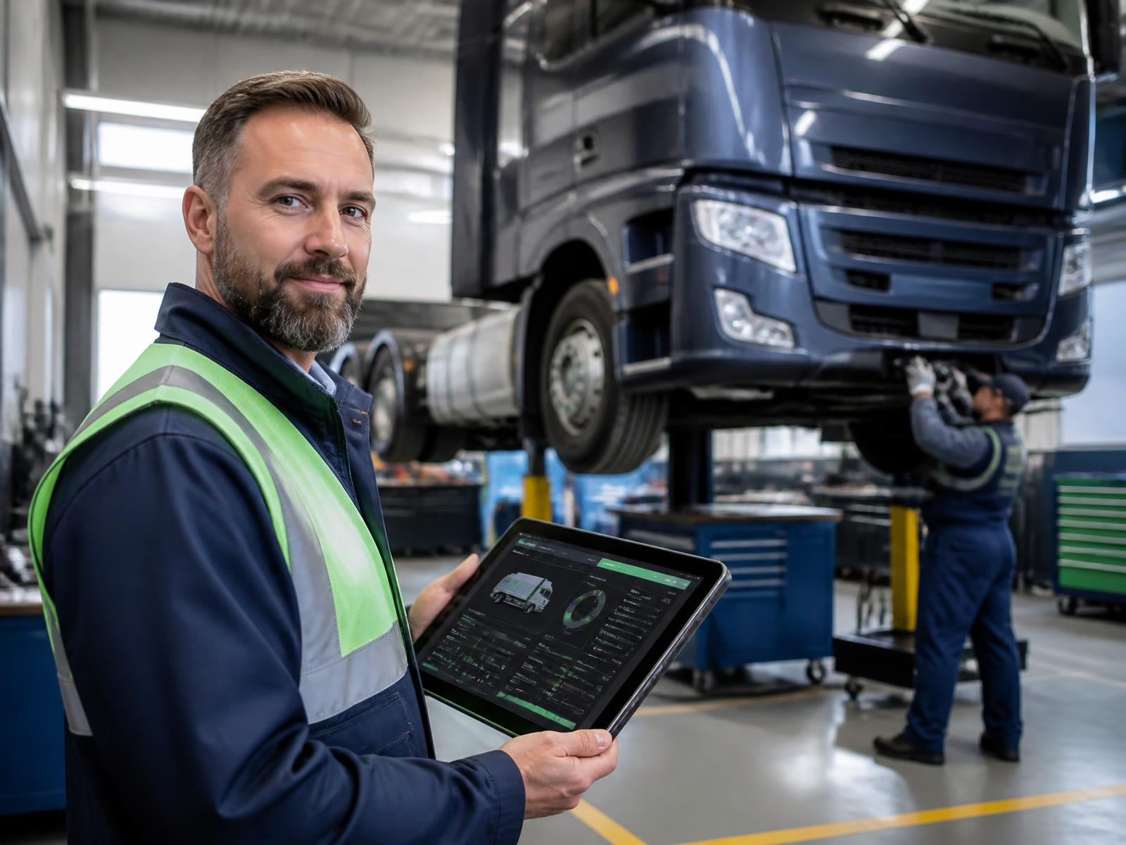 Supervisor de mantenimiento revisando estado de reparaciones en tablet
